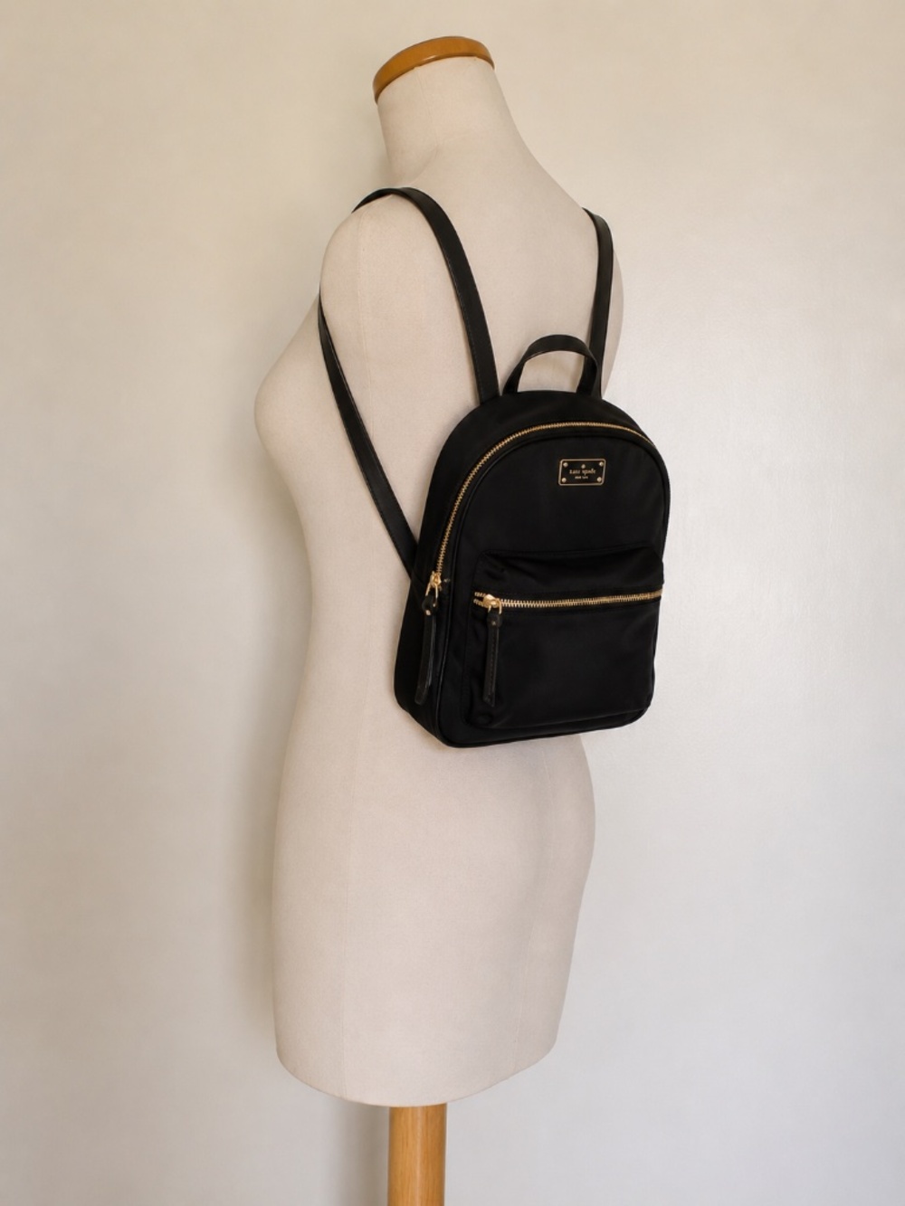 Kate Spade Bradley Small Black Nylon & Leather Backpack – Gold Hardware